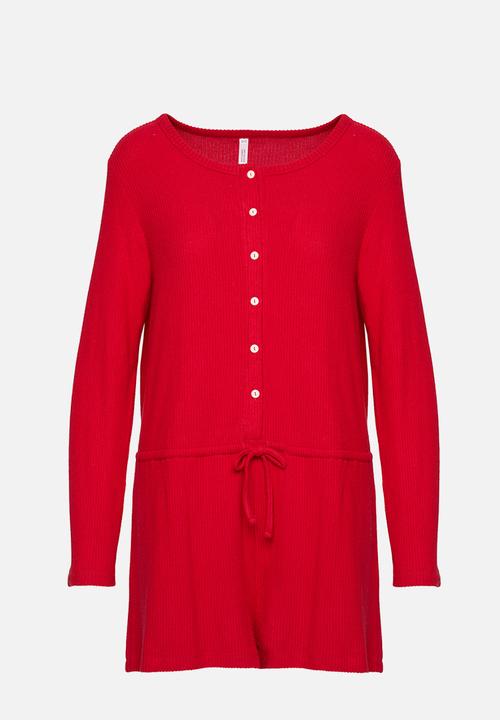 Hunkemoller - Onesie short jersey rib - savvy red