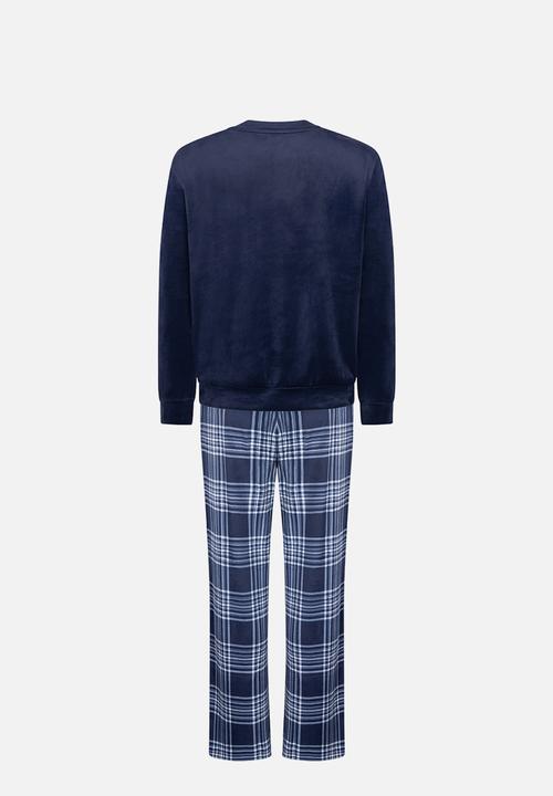 Hunkemoller - Pj ls velours check - maritime blue