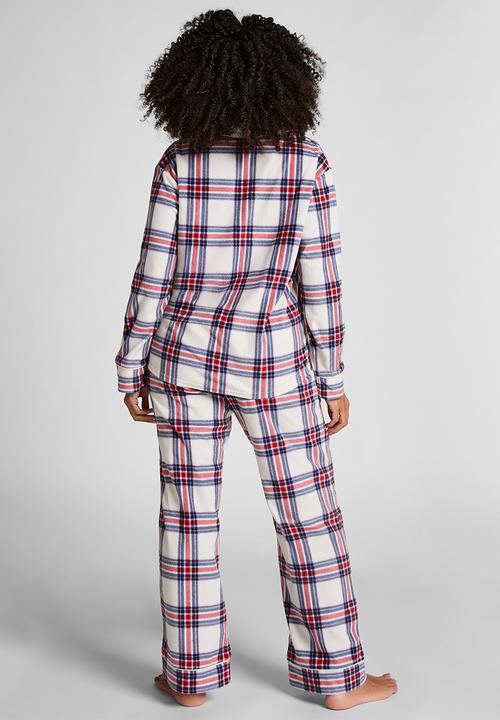 Hunkemoller - Pj ls polar fleece check - gardenia