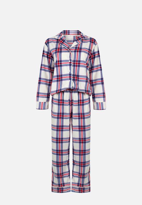 Hunkemoller - Pj ls polar fleece check - gardenia