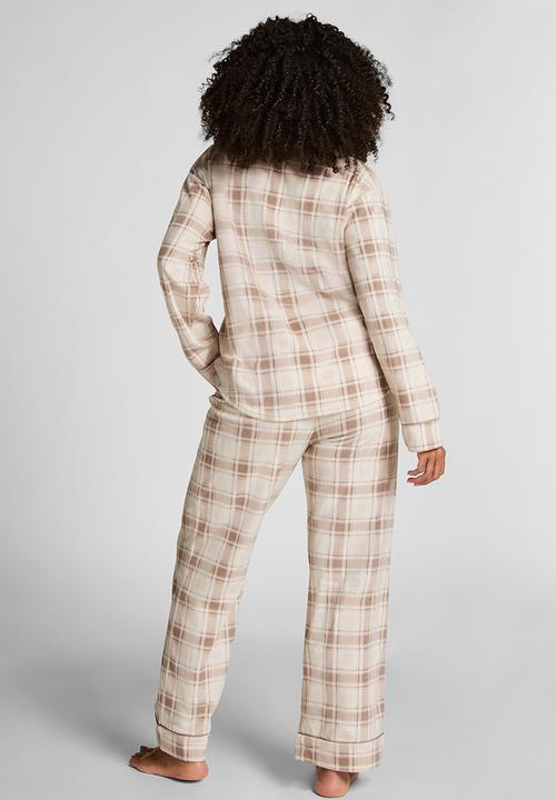 Hunkemoller - Pj ls polar fleece check - whitecap gray