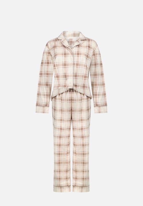 Hunkemoller - Pj ls polar fleece check - whitecap gray