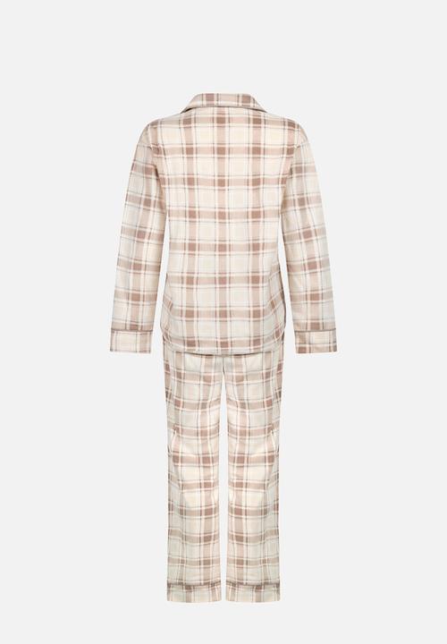 Hunkemoller - Pj ls polar fleece check - whitecap gray