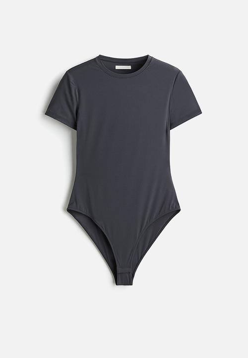 H&M - Short-sleeved microfibre body - dark grey