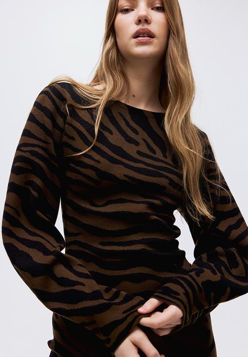 H&M - Jacquard-knit dress - dark brown zebra print 