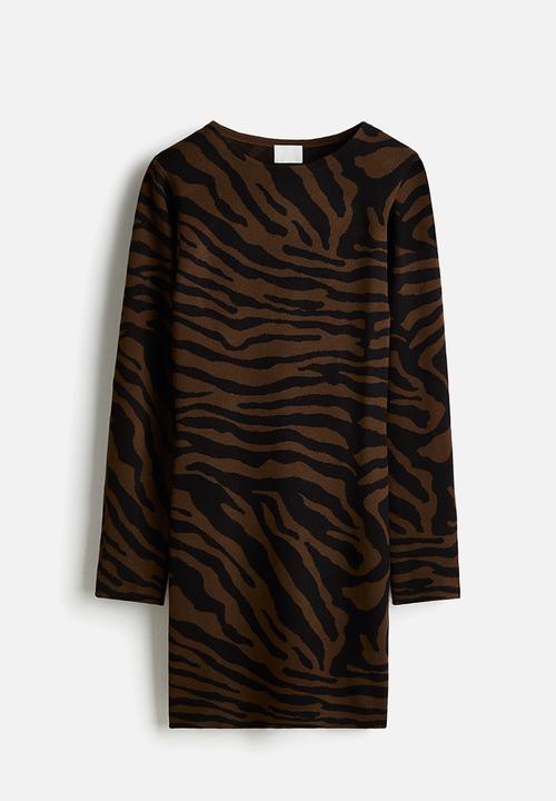 H&M - Jacquard-knit dress - dark brown zebra print 