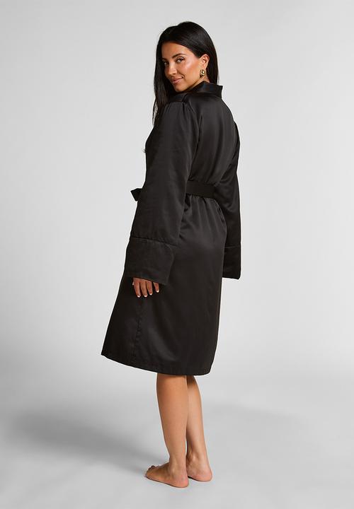 Hunkemoller - Robe long satin fleece - black
