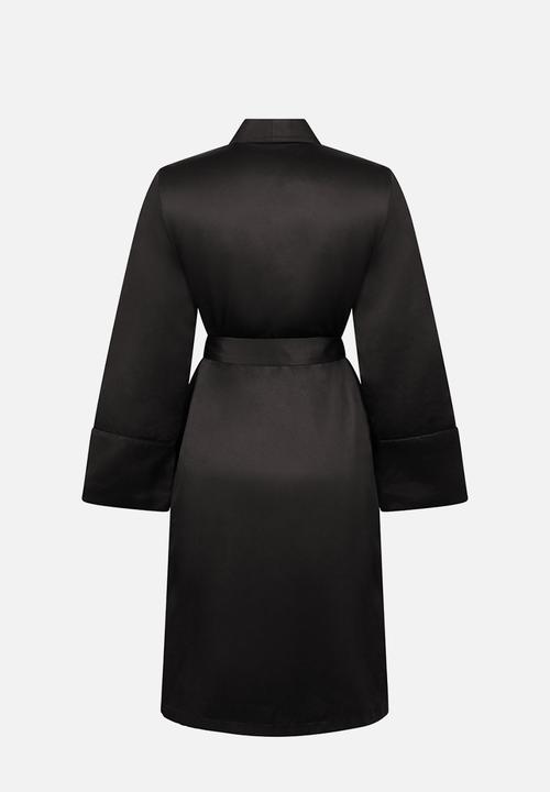 Hunkemoller - Robe long satin fleece - black
