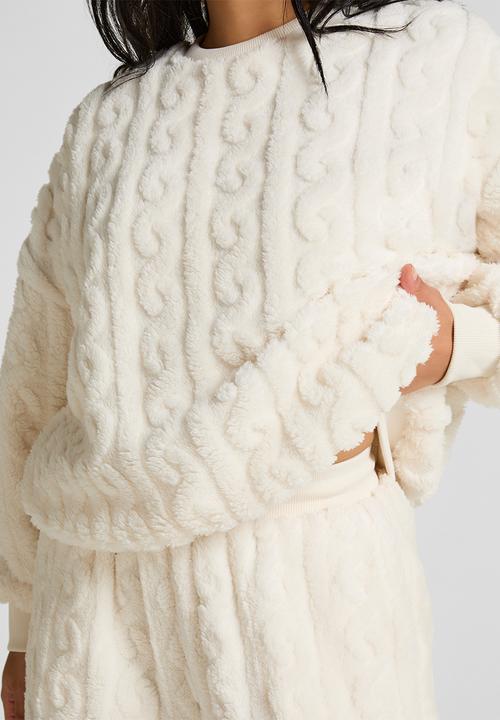 Hunkemoller - Top long sleeve cable fleece - gardenia