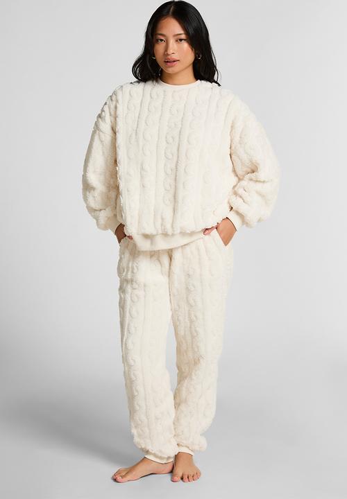 Hunkemoller - Top long sleeve cable fleece - gardenia