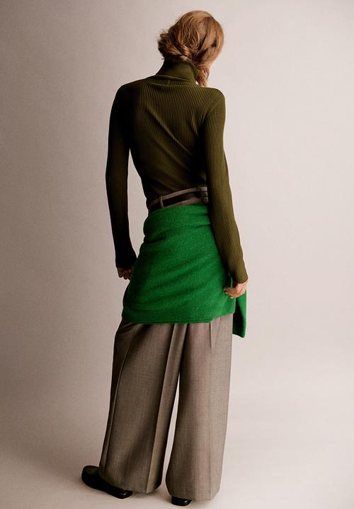 Rib-knit zip-top top - dark khaki green - 1307810004