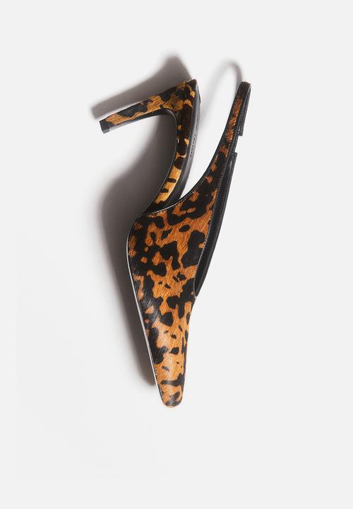 H&M - Heeled leather slingbacks - brown/faux leopard