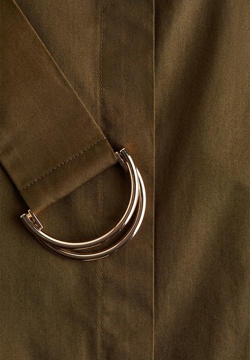 H&M - Belted poplin shirt dress - khaki green