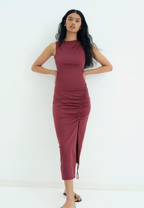 H&M - Drawstring-detail dress - burgundy 