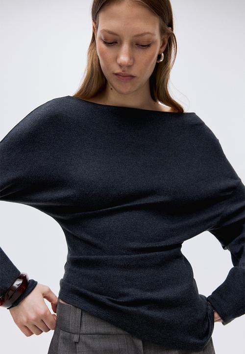H&M - Asymmetric jersey top - dark grey