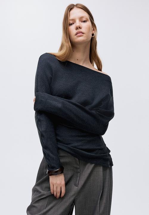 H&M - Asymmetric jersey top - dark grey