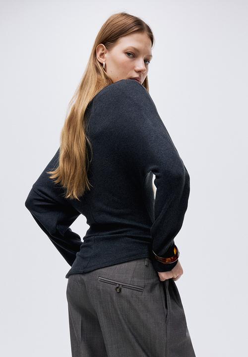 H&M - Asymmetric jersey top - dark grey