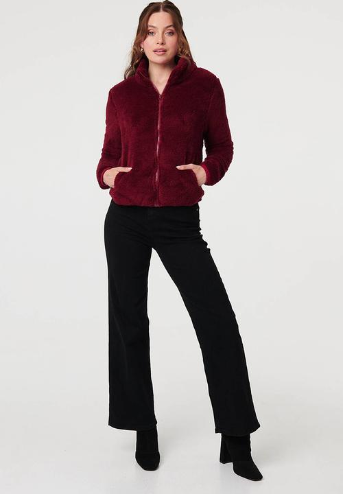 Stella Morgan - Long sleeve Zip Through Faux Teddy Jacket - Wine