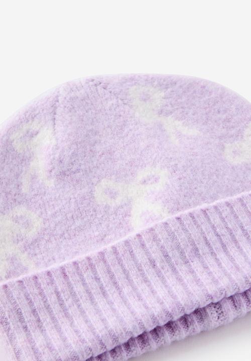 Cotton On - Kids Knit Beanie - Vintage Lilac Marle/Bows