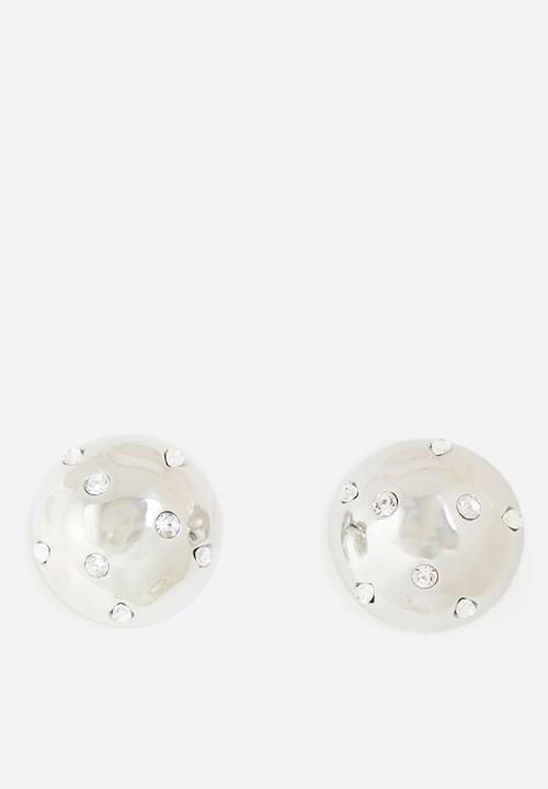 Tessa Design - Dela Diamante Encrusted Dome Pin Earrings - Silver