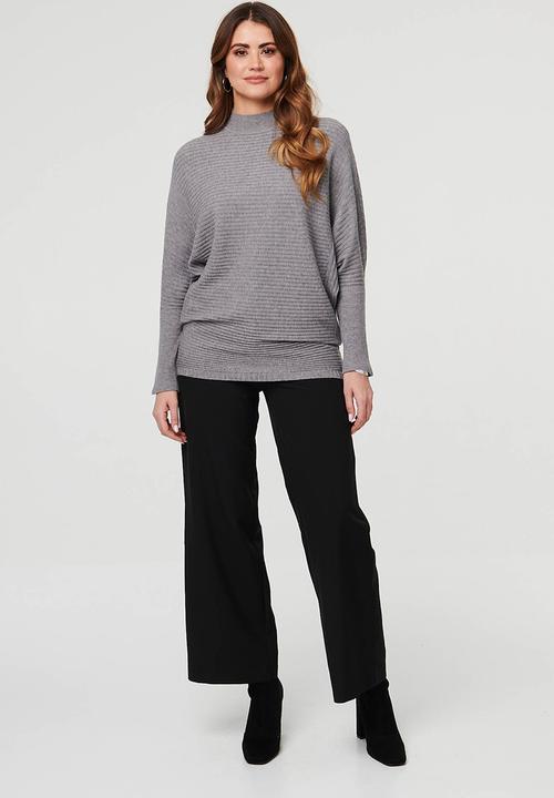 Izabel London - Batwing Ribbed Easy Wearing Knitwear Jersey - Grey