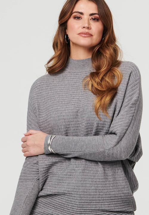 Izabel London - Batwing Ribbed Easy Wearing Knitwear Jersey - Grey