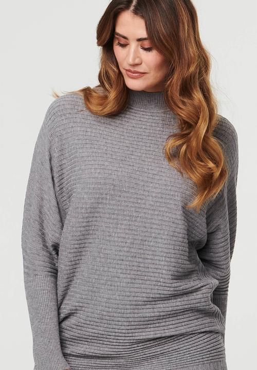 Izabel London - Batwing Ribbed Easy Wearing Knitwear Jersey - Grey