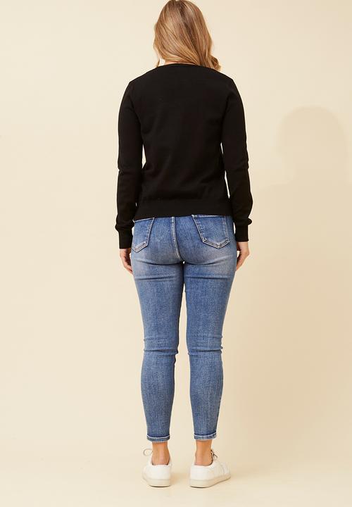 Izabel London - Long Sleeve V-Neck Button Through Cardigan - Black