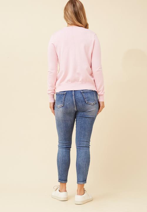 Izabel London - Long Sleeve V-Neck Button Through Cardigan - Pink