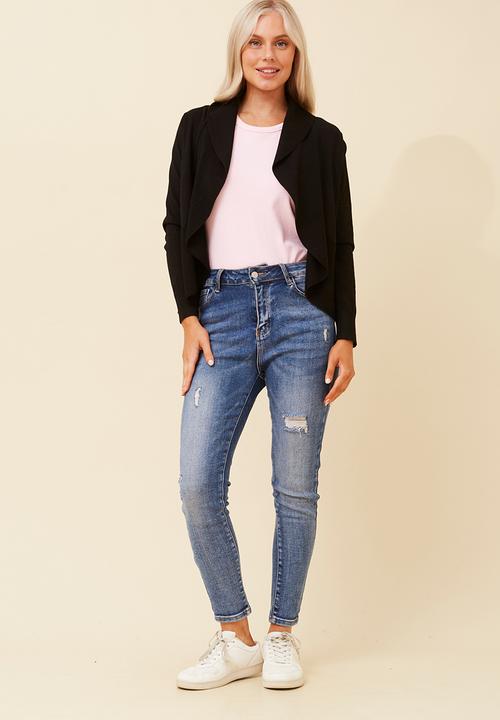 Stella Morgan - Long Sleeve Waterfall Knitwear Cardigan - Black