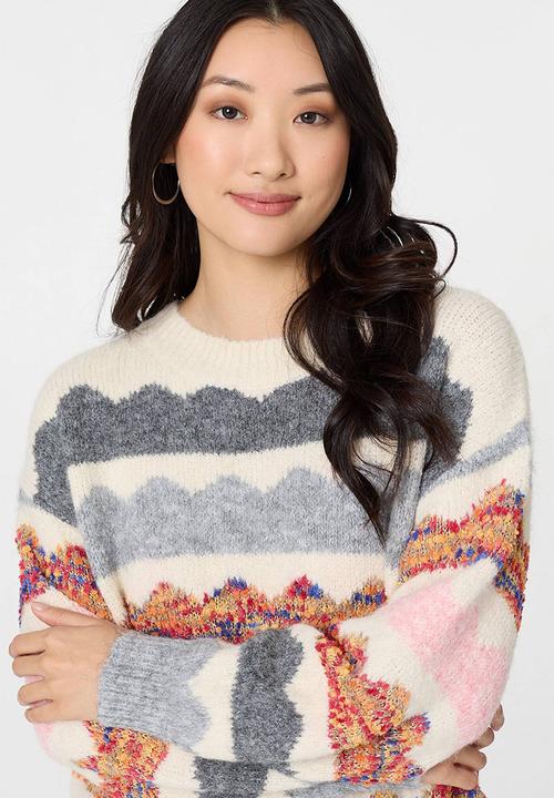 Stella Morgan - Long Sleeve Longer Length Knitwear Stripe Effect Jersey - Multi White