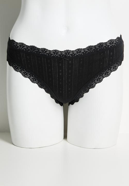 Cotton On - Organic cotton lace bikini brief 3 pack - black/grey marle/butterscotch marle