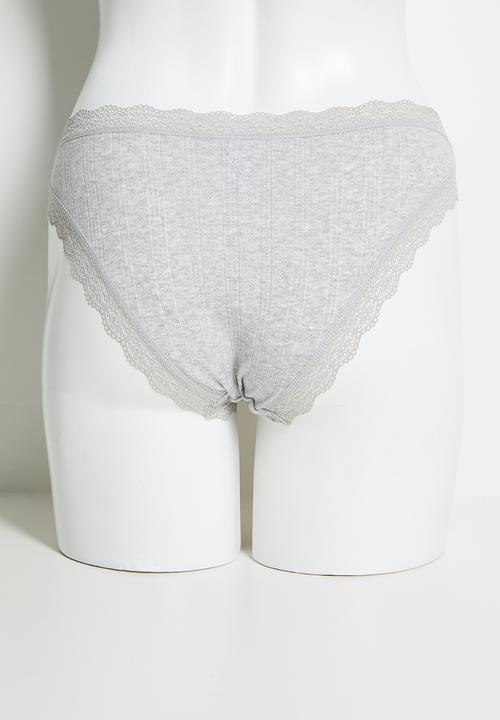 Cotton On - Organic cotton lace bikini brief 3 pack - black/grey marle/butterscotch marle