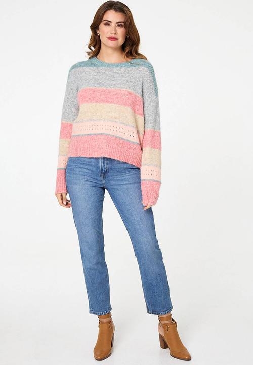 Stella Morgan - L/S Easy Wearing Stripe Melange Knitwrear Jersey - Multi Pink