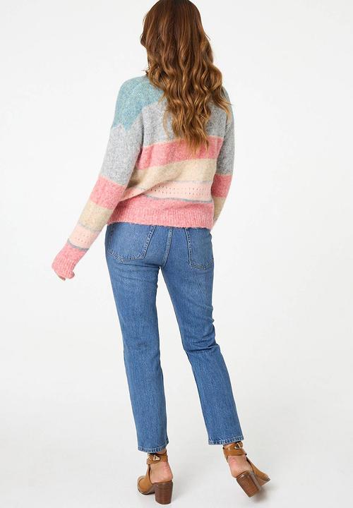 Stella Morgan - L/S Easy Wearing Stripe Melange Knitwrear Jersey - Multi Pink