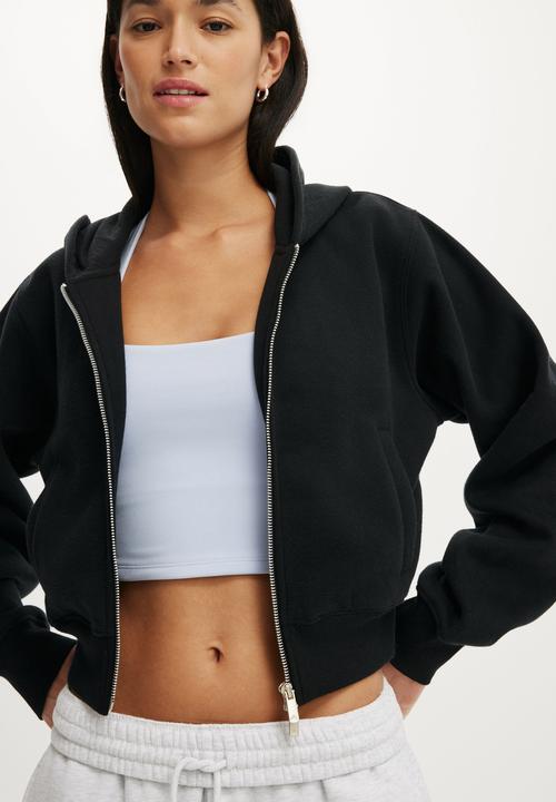 Cotton On - Plush Relaxed Zip Through Hoodie - Black