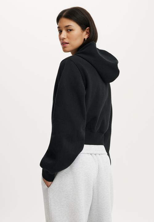 Cotton On - Plush Relaxed Zip Through Hoodie - Black