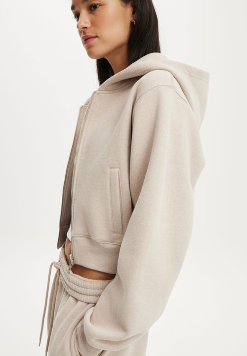 Cotton On - Plush Relaxed Zip Through Hoodie - Sesame Marle