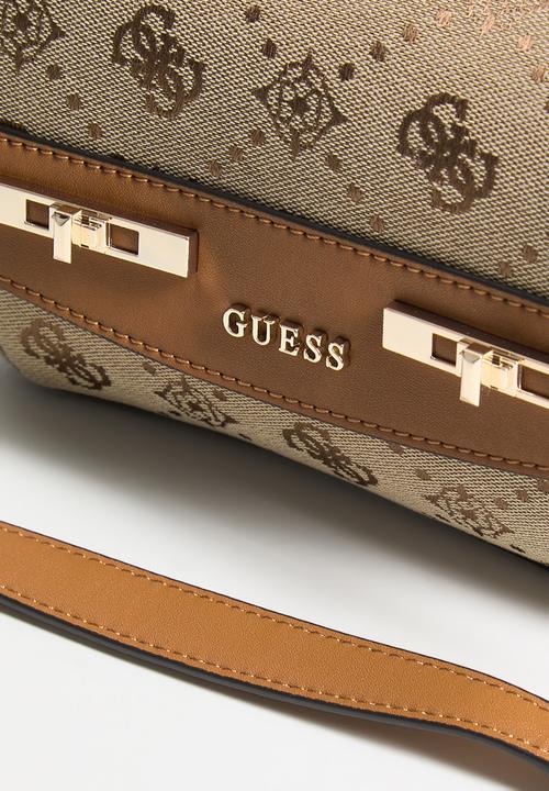 Melinda logo mini convertible crossbody flap bag- latte logo