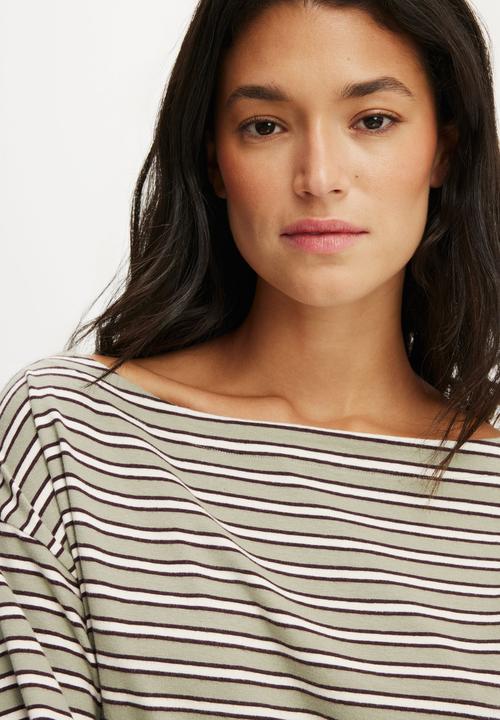Cotton On - Dreamy soft boatneck long sleeve - jamie stripe seagrass