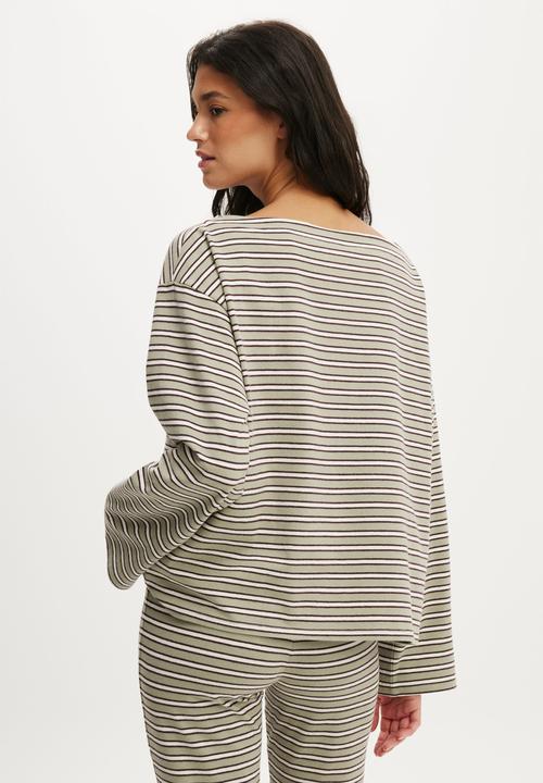 Cotton On - Dreamy soft boatneck long sleeve - jamie stripe seagrass