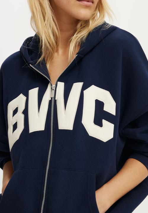 Cotton On - Plush Oversized Zip Through Hoodie - Prep Sport Navy/Bwc