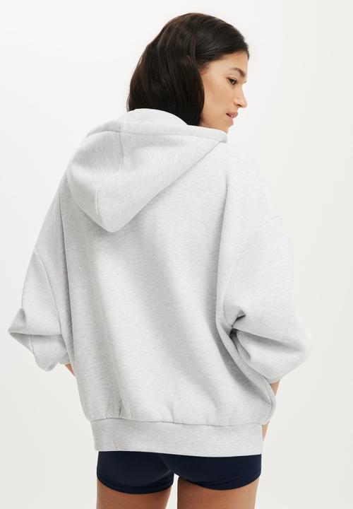 Cotton On - Plush Oversized Zip Through Hoodie - Cloudy Grey Marle/Bwc