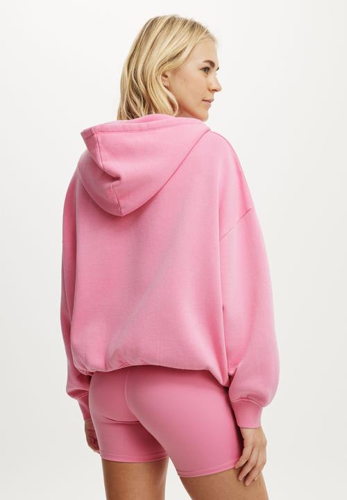 Fleece Oversized Zip Through Hoodie - Washed Sea Pink/Bwc