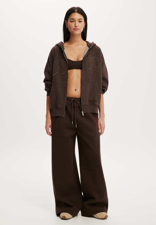 Cotton On - Fleece Oversized Zip Through Hoodie - Washed French Roast/Bwc