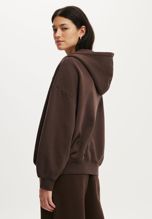 Fleece Oversized Zip Through Hoodie - Washed French Roast/Bwc