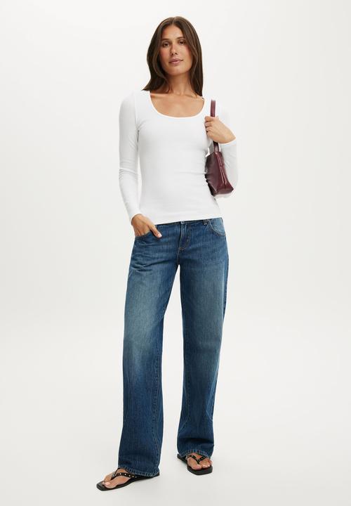 Cotton On - Goldie rib scoop neck long sleeve - white