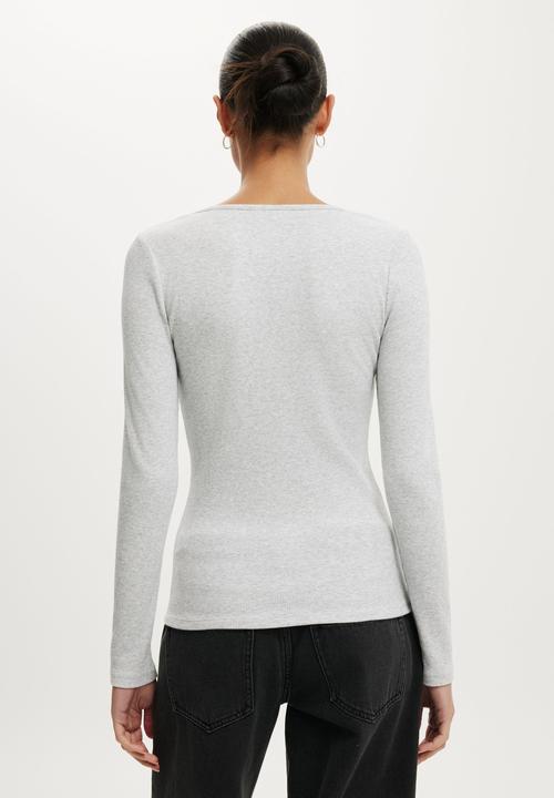 Cotton On - Goldie rib scoop neck long sleeve - grey marle