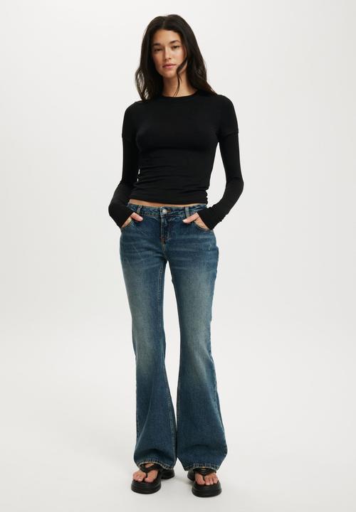 Cotton On - Sheer layer crew long sleeve - black