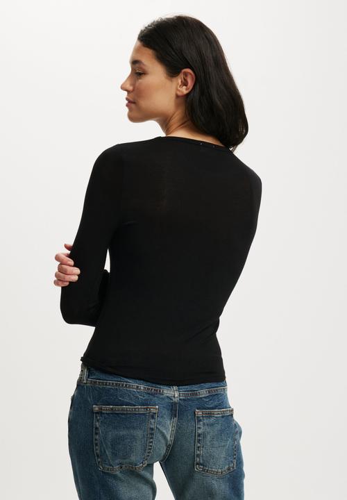 Cotton On - Sheer layer crew long sleeve - black
